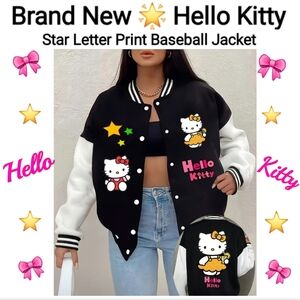 Hello Kitty Black and White Varsity Jacket with Star Accents, Size M & L